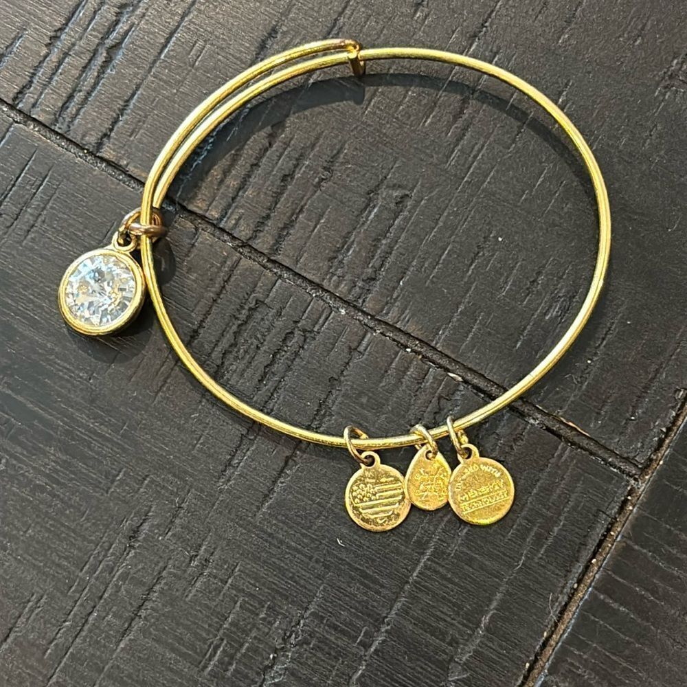 ALEX AND ANI BIRTHSTONE April Crystal CHARM BANGLE GOLD TONE Adjustable